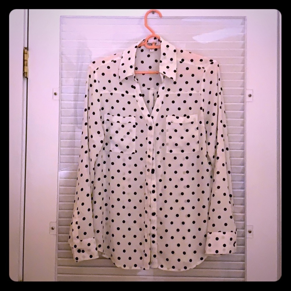 Express button down polka dot blouse